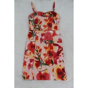 Kristin Davis Dress 2 Pink Stretch Cotton Floral Sweetheart Sheath XS #1294